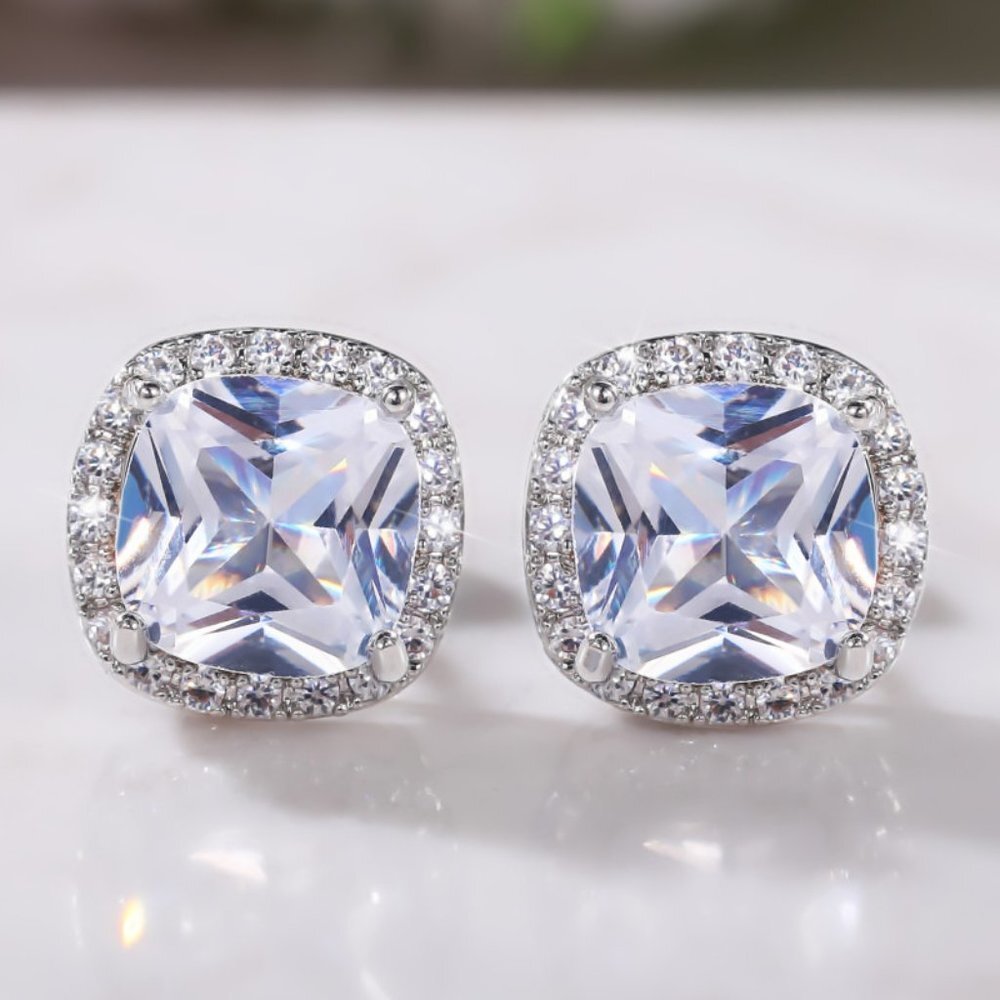 🎀 Fashion Bling Square Diamond CZ Stud Crystal Earrings for Women, HA4496